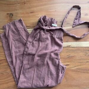 Maurices Linen Blend Paperbag Pants Womens Small Brown Mauve High Rise Tapered